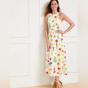 Talbots Sateen Fit & Flare Floral Meadow Dress Size 4 Petite